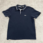 HUGO BOSS Polo Shirt Mens Extra Large XL Slim Navy Blue Collared Preppy Casual
