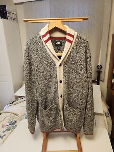 Roots Canada Cabin Collection  Cardigan Sweater Mens XL Salt Pepper Knit Cottage