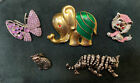 Vintage Jewelry Brooch Pin Animal Lot (5) Figural Rhinestones Enamel