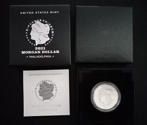 2021 P Morgan Silver Dollar $1 Coin - Philadelphia - Box & COA