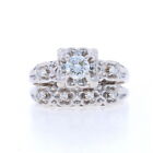 White Gold Diamond Vintage Engagement Ring & Wedding Band 14k Rnd .58ctw Floral