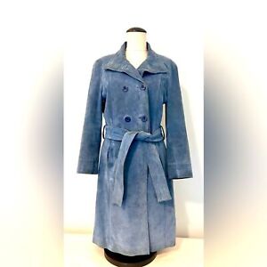 Vintage Blue Suede Trench Coat by In Suede size Small