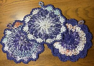 New ListingDischcloth Scrubbies Set 3 PURPLE WATERFALLS Crochet Extra Large Scrubby Rags