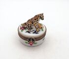 New ListingNew French Limoges Trinket Box Cute Leopard Animal on Floral Box with Birds