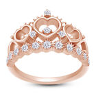 Tiara Crown Wedding Ring Simulated Diamond 14K Rose Gold Plated Sterling Silver