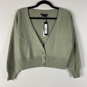 Alice + Olivia Zelina Lightweight Wool Cardigan Sweater Size XS Sage Green Crop