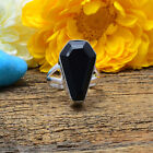 Graceful Black Onyx Gemstone 925 Sterling Silver Handmade Coffin Ring All Size