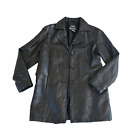 Vintage LeWorld Black Leather Belted Trench Coat Patchwork Jacket Women's L