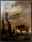 OLD MASTER Painting ~ DUTCH OIL ON PANEL ~ Antique Landscape MEN & ANIMALS