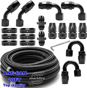 20ft 6AN Black Nylon And Stainless Steel AN6 Braided Oil Fuel Fitting Hose Line