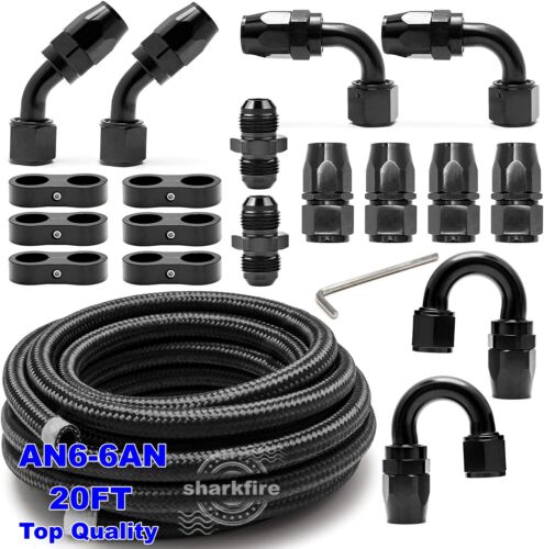 20ft 6AN Black Nylon And Stainless Steel AN6 Braided Oil Fuel Fitting Hose Line