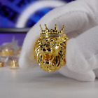Mens Crown Lion Ring .925 Solid Sterling Silver 18k Gold With Moissanites Size 9