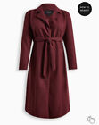 Torrid Plus Size 5 5X Belted Wool Blend Long Trench Coat Wine Burgundy Warm New