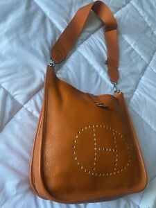 Hermes Orange Taurillon Clemence Evelyne TPM Crossbody Shoulder Bag TPM