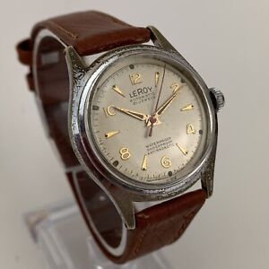 Vintage LeRoy Mens Watch Record 174 Cal. 21J 1950s Red Second Hand Automatic