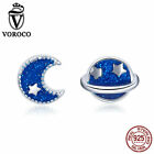 Voroco Free Shipping S925 Sterling Silver Earrings Moon Charm CZ Women Jewelry
