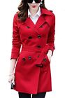 Women's Double Breasted Trench Coat Water Resistant Windbreaker XX-Large Red