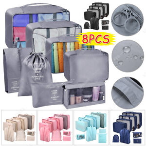 8Pcs Travel Luggage Organiser Clothes Suitcase Storage Bags Packing Cube Pouch