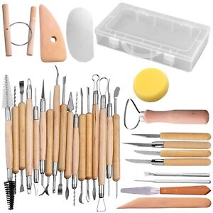 Set of 30 Clay Sculpting Tools, Wooden Handle Pottery Carving Tool Kit