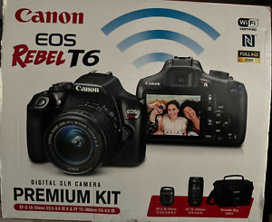 Canon EOS Rebel T6 Camera EF-S 18-55mm and 75-300mm III Lens and shoulder bag