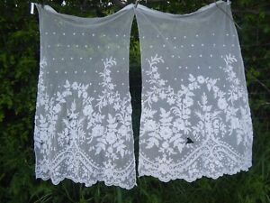 ANTIQUE FRENCH TAMBOUR LACE CURTAINS.