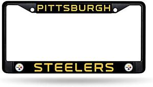 Pittsburgh Steelers Black Metal License Plate Frame Chrome Tag Cover 6x12 Inch