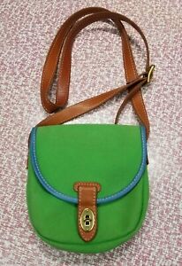 Authentic Fossil Green Canvas Leather Trim Cross Body Purse Long Live Vintage