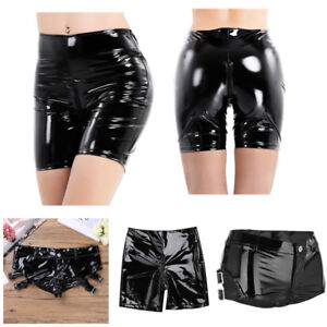 Latex Leather Panties Womens Shiny Zipper Crotch Mini Shorts Hot Pants Underwear