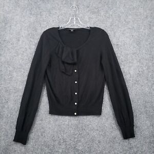 Ann Taylor Sweater Womens M Medium Black Cardigan Draped Long Sleeves Cashmere