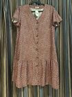 Locryx Dress Brown With White Tear Drop Print Size Large Cap Sleeve Knee Length