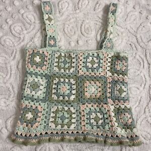 American Eagle Crochet Pastel Crop Top, Large, Patchwork