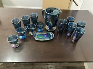 New ListingVintage Indiana Glass Co Harvest Grape Blue Carnival Glass Set