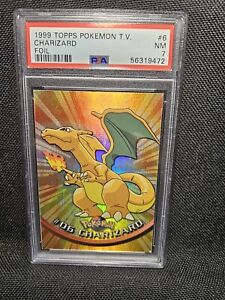 1999 Topps Pokémon T.v Rainbow Foil Charizard #6  Blue logo 1st print PSA 7