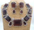 Bollywood Style Indian Silver Plated Choker Necklace CZ Brown Jewelry Set