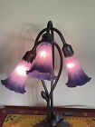 VTG Meyda Lily 3 Light Tiffany Style Lamp Blue Glass Shade Lily Pad Bronze EUC