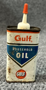 Vintage Gulf Household Oil 4 oz Tin Can Plastic Top Pittsburgh PA Rustic Decor
