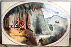 Antique Folk Art Oil/Canvas of Native American Indians Observing Explorers