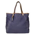 PRADA Bag Handbag Tote Bag Logo Canvas Blue Brown 117 Authentic