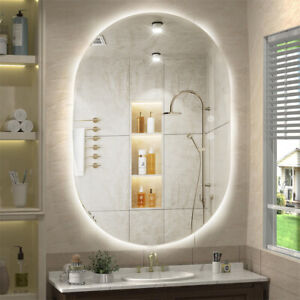 Oval LED Bathroom Mirror Frontlit & Backlit AntiFog Dimmable Wall Vanity Mirror
