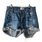 One X One Teaspoon Hawks High Rise Relaxed Twisted Cuff Jean Shorts Blue 29