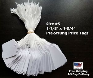 Garage Sale Price Tags Size #5 Blank White Merchandise Hang String Strung