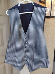 Fumagalli's silk vest, L, silver and black, silk covered buttons, VGC!