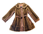 Vintage Adolph Schuman Womens MEDIUM Leather & Faux Fur Coat Jacket Brown Belted