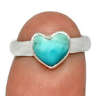 Heart - Natural Larimar Dominican Republic 925 Silver Ring Jewelry s.6 CR40378