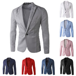 Men One Button Blazer Slim Fit Formal Business Suit Jacket Casual Tops Coat