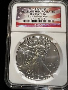 New Listing2013 AMERICAN EAGLE SILVER DOLLAR NGC MS69 BRILLIANT UNCIRCULATED. FLAG LABEL.