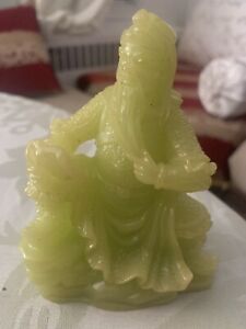 Guan Kwan FIGURINE JADE CARVED  Chinese Green Jade Statue General Guan Yu