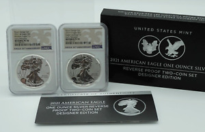 American Eagle 2021 Silver Reverse Proof Designer Edition 2 Coins NGC PF70 W & S