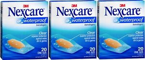 Nexcare Waterproof Clear Bandages ONE SIZE 20ct 1.06 in X 2.25 in ( 3 boxes )