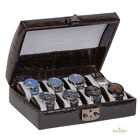 DiLoro Italian Leather Travel Watch Case Holds 8 Eight Watches Brown Croc Print